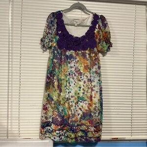 Beige by eci size 6 - Purple Floral Dress, rosettes, sheer sleeves